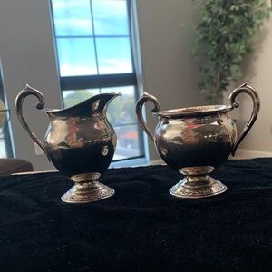 Classic Damask Rose Sterling silver Creamer and Sugar Bowl Set